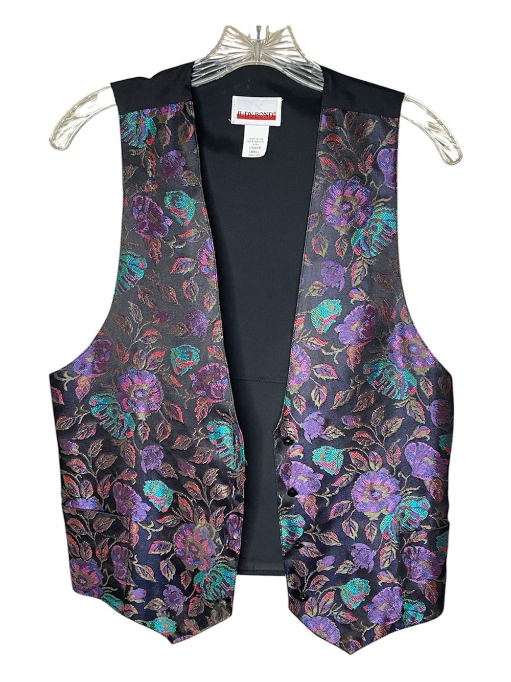 Vintage 80’s Brocade Floral Button Vest - Multicolor on Black Sz S